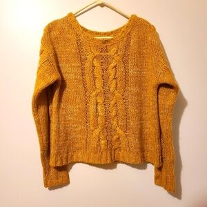 *2 for $30* Cozy Mustard Yellow Cable Knit Cropped Oversized Sweater